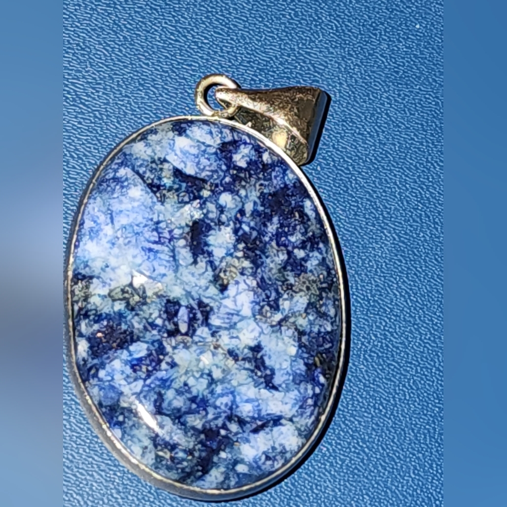 blue mosaic stone( Lapis Lazuli With Pyrite) & 925 - Picture 1 of 3